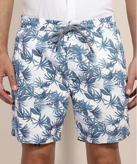 Bermuda-de-Sarja-Masculina-Reta-Estampada-de-Folhagem-com-Cordao-Off-White-9966718-Off_White_1