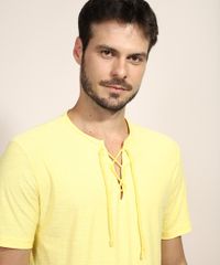 Camiseta-Masculina-com-Amarracao-Manga-Curta-Gola-V-Amarela-9968468-Amarelo_5