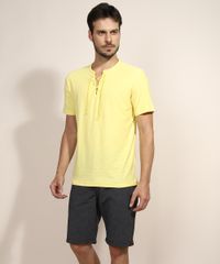 Camiseta-Masculina-com-Amarracao-Manga-Curta-Gola-V-Amarela-9968468-Amarelo_6