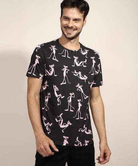 Camiseta-Masculina-Pantera-Cor-de-Rosa-Estampada-Manga-Curta-Gola-Careca-Preta-9968104-Preto_1