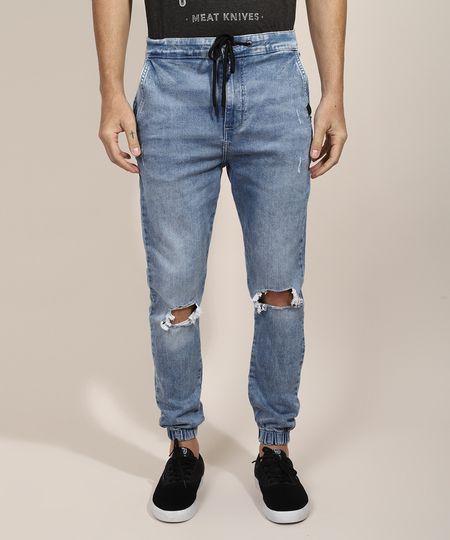 Calca-Jeans-Masculina-Jogger-Skinny-Destroyed-com-Cordao-Azul-Medio-9968743-Azul_Medio_1