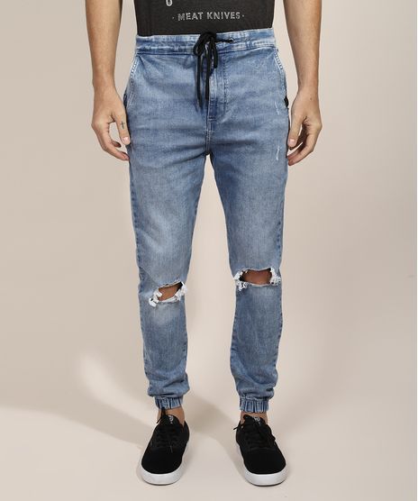 Calca-Jeans-Masculina-Jogger-Skinny-Destroyed-com-Cordao-Azul-Medio-9968743-Azul_Medio_1