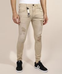 Calca-de-Sarja-Masculina-Super-Skinny-Destroyed-com-Chaveiro-Kaki-9968747-Kaki_1