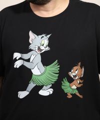Camiseta-Masculina-Plus-Size-Tom-e-Jerry-Hula-Manga-Curta-Gola-Careca-Preta-9968114-Preto_2