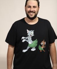 Camiseta-Masculina-Plus-Size-Tom-e-Jerry-Hula-Manga-Curta-Gola-Careca-Preta-9968114-Preto_5