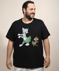 Camiseta-Masculina-Plus-Size-Tom-e-Jerry-Hula-Manga-Curta-Gola-Careca-Preta-9968114-Preto_6