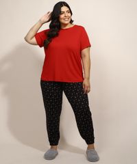Pijama-Feminino-Plus-Size-com-Estampa-Mini-Print-de-Coracoes-Manga-Curta-Vermelho-9971251-Vermelho_3