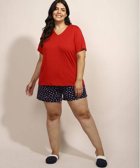 Pijama-Feminino-Plus-Size-com-Estampa-Floral-Manga-Curta-Azul-Marinho-1-9971252-Azul_Marinho_1_1