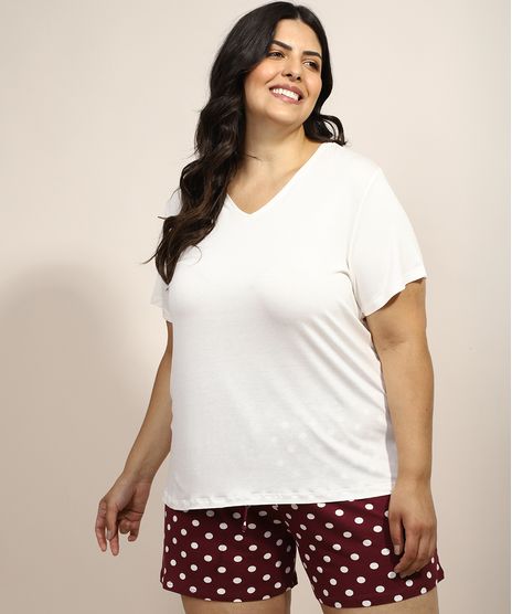 Pijama-Feminino-Plus-Size-com-Estampa-de-Poa-Manga-Curta-Vinho-9971252-Vinho_1
