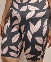 Bermuda-Feminina-Plus-Size-Esportiva-Ace-Cintura-Super-Alta-Estampada-de-Folhagem-Chumbo-9975205-Chumbo_4