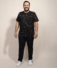 Camiseta-Masculina-Plus-Size-Looney-Tunes-Estampada-Manga-Curta-Gola-Careca-Preta-9968102-Preto_3