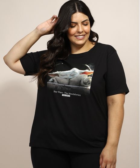 Blusa-Feminina-Plus-Size--Baby-Yoda--Manga-Curta-Decote-Redondo-Preta-9971420-Preto_1