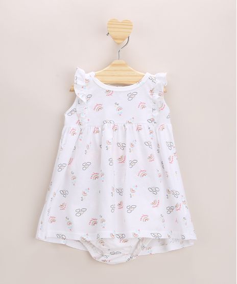 Vestido-Infantil-Estampado-Arco-Iris-Manga-Curta-com-Babados---Calcinha-Branco-9968512-Branco_1