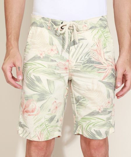 Bermuda-Masculina-Reta-Estampada-Floral-com-Bolso-e-Cadarco-Bege-Claro-9967092-Bege_Claro_1