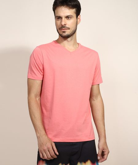 Camiseta-Masculina-Basica-Manga-Curta-Gola-V-Coral-9965027-Coral_1