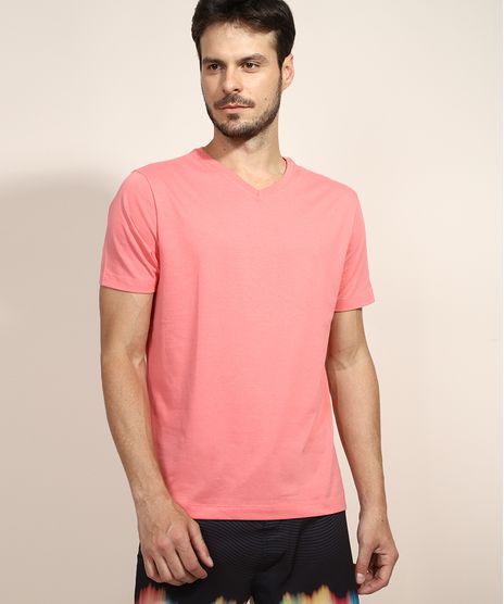 Camiseta-Masculina-Basica-Manga-Curta-Gola-V-Coral-9965027-Coral_1