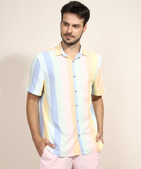 Camisa-Masculina-Tradicional-Estampada-Listrada-Manga-Curta-Multicor-9968730-Multicor_1