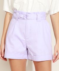 Short-Feminino-de-Sarja-Clochard-Cintura-Alta-com-Cinto-e-Bolsos-Lilas-9967158-Lilas_1