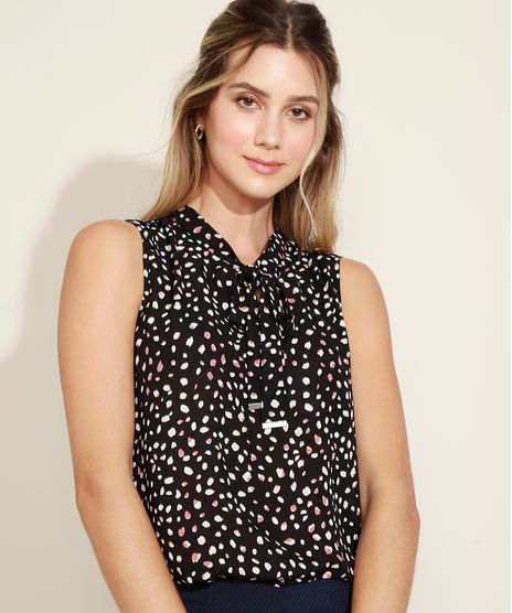 Regata-Feminina-Estampada-Dotz-com-Gravata-Decote-V-Preta-9947352-Preto_1