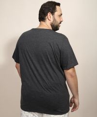 Camiseta-Masculina-Plus-Size-Folhas--Tropical-Paradise--Manga-Curta-Gola-Careca-Cinza-Mescla-Escuro-9967395-Cinza_Mescla_Escuro_2