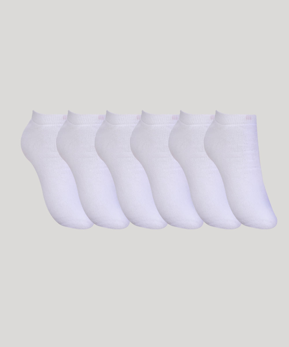 Kit de 6 Meias Masculinas Invisíveis Esportivas Ace Branco