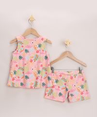 Conjunto-Infantil-Texturizado-Estampado-de-Flamingos-Blusa-Alca-Larga---Short-com-Pregas-Rosa-9966540-Rosa_2