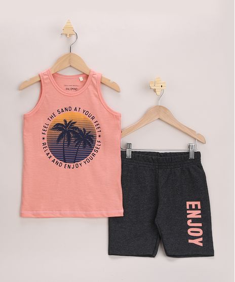 Conjunto-Infantil--Enjoy--de-Regata-Coral---Bermuda-em-Moletom-Cinza-Mescla-Escuro-9967970-Cinza_Mescla_Escuro_1