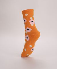 Meia-Feminina-Cano-Alto-Estampado-Floral-Laranja-9971029-Laranja_2