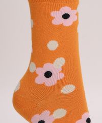 Meia-Feminina-Cano-Alto-Estampado-Floral-Laranja-9971029-Laranja_3