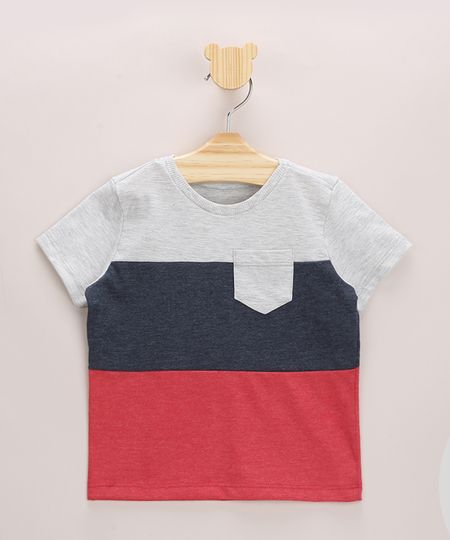 Camiseta-Infantil-com-Recortes-Contrastantes-e-Bolso-Manga-Curta-Gola-Careca-Cinza-Mescla-9963531-Cinza_Mescla_1