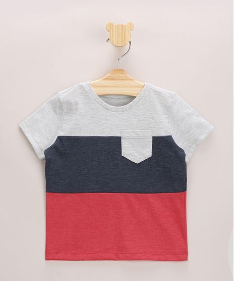 Camiseta-Infantil-com-Recortes-Contrastantes-e-Bolso-Manga-Curta-Gola-Careca-Cinza-Mescla-9963531-Cinza_Mescla_1