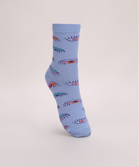 Meia-Feminina-Cano-Alto-Estampado-de-Olhares-Azul-9970893-Azul_1