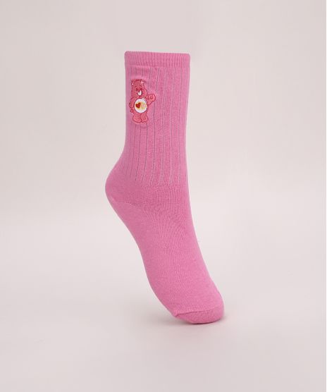 Meia-Feminina-Cano-Alto-Ursinhos-Carinhosos-com-Bordado-Rosa-9975236-Rosa_1