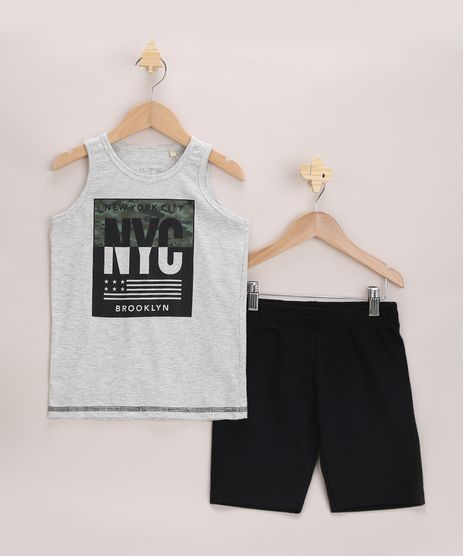 Conjunto-Infantil--NYC--de-Regata-Cinza-Mescla-Claro---Bermuda-em-Moletom-Preto-9967957-Preto_1