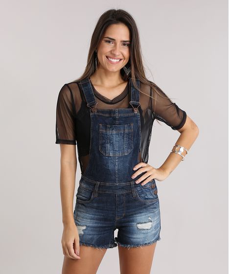 jardineira jeans azul escuro