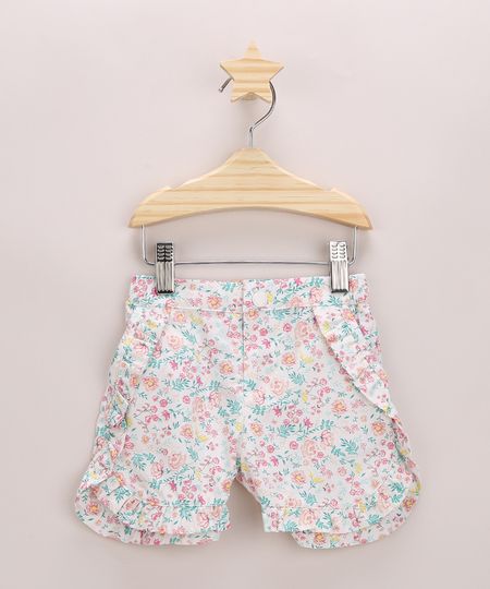 Short-de-Sarja-Infantil-Estampado-Floral-com-Babado-Branco-9948369-Branco_1