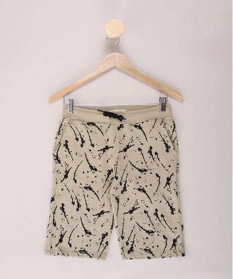 Bermuda-de-Moletom-Juvenil-Estampada-de-Respingos-com-Bolsos-Kaki-9965815-Kaki_1