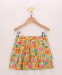 Saia-Infantil-Estampada-de-Flamingos-em-Camadas-Mostarda-9965412-Mostarda_1