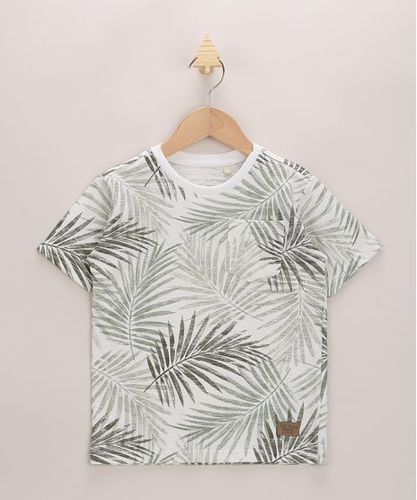 Camiseta-Infantil-Estampada-de-Folhagem-com-Bolso-Manga-Curta-Off-White-9970821-Off_White_1