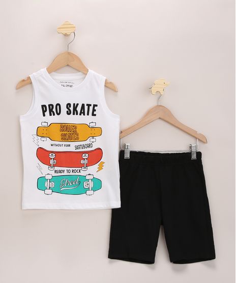 Conjunto-Infantil-de-Regata-Skate-Branca---Bermuda-de-Moletom-Preta-9968195-Preto_1