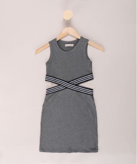 Vestido-Juvenil-Canelado-com-Vazado-e-Listras-Sem-Manga-Cinza-Mescla-Escuro-9964570-Cinza_Mescla_Escuro_1
