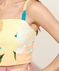 Top-Cropped-Feminino-Estampada-de-Folhagens-Alca-Media-Decote-Reto-Laranja-Claro-9957410-Laranja_Claro_4