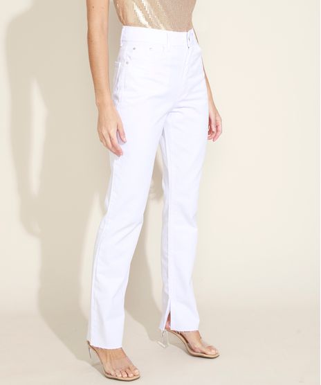 Calca-de-Sarja-Feminina-Reta-Cintura-Super-Alta-com-Fendas-Branca-9971820-Branco_1