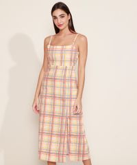 Vestido-Feminino-Mindset-Midi-Estampado-Xadrez-com-Fenda-Alca-Fina-Multicor-9976994-Multicor_2