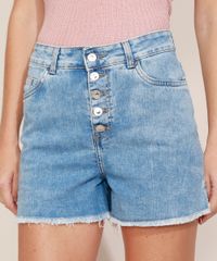 Short-Jeans-Feminino-Hot-Pant-Cintura-Alta-Marmorizado-com-Botoes-e-Barra-Desfiada-Azul-Claro-9971590-Azul_Claro_5