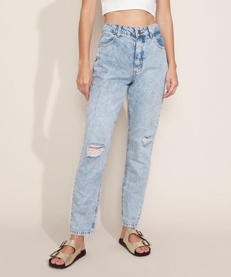 Calca-Jeans-Feminina-Mom-Cintura-Alta-Marmorizada-Destroyed-Azul-Claro-9971892-Azul_Claro_1 Calca-Jeans-Feminina-Mom-Cintura-Alta-Marmorizada-Destroyed-Azul-Claro-9971892-Azul_Claro_1