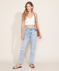 Calca-Jeans-Feminina-Mom-Cintura-Alta-Marmorizada-Destroyed-Azul-Claro-9971892-Azul_Claro_5