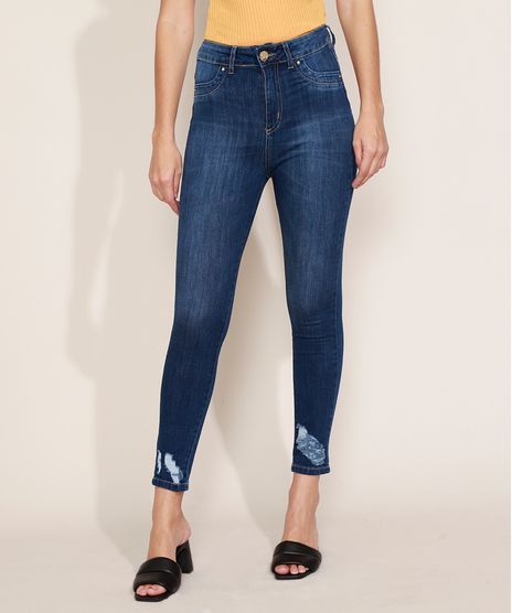 Calca-Jeans-Feminina-Sawary-Super-Skinny-Super-Lipo-Cintura-Alta-com-Rasgos-Azul-Escuro-9974658-Azul_Escuro_1