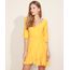 Vestido-Feminino-Curto-Transpassado-Texturizado-com-Faixa-para-Amarrar-Manga-3-4-Mostarda-9963262-Mostarda_1