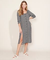 Vestido-Feminino-Midi-Estampado-Xadrez-Vichy-com-Botoes-e-Fenda-Manga-Bufante-Preto-9972165-Preto_3